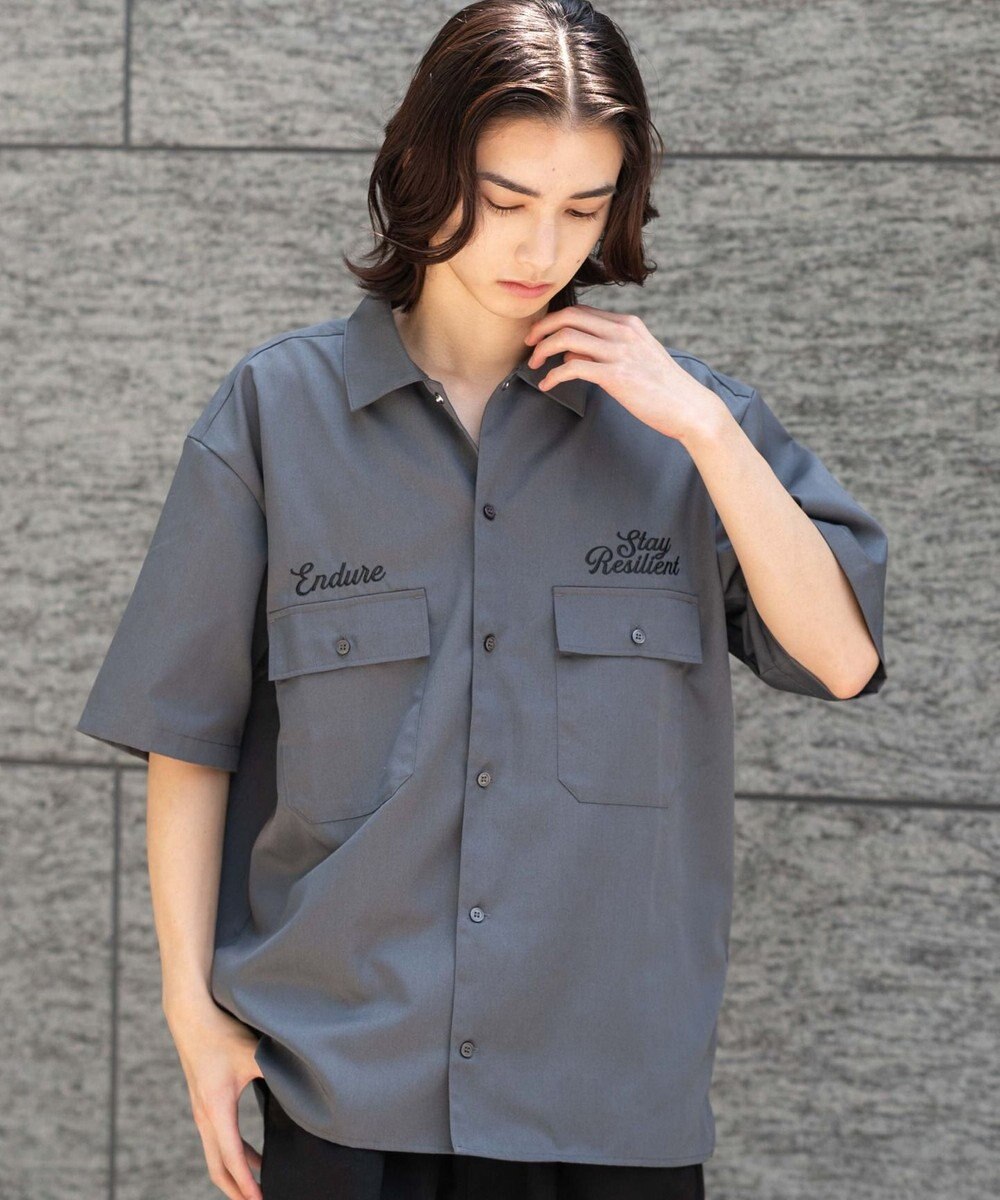 WEGO 【ユニセックス着用ITEM】刺繍ロゴツイルワークシャツ 