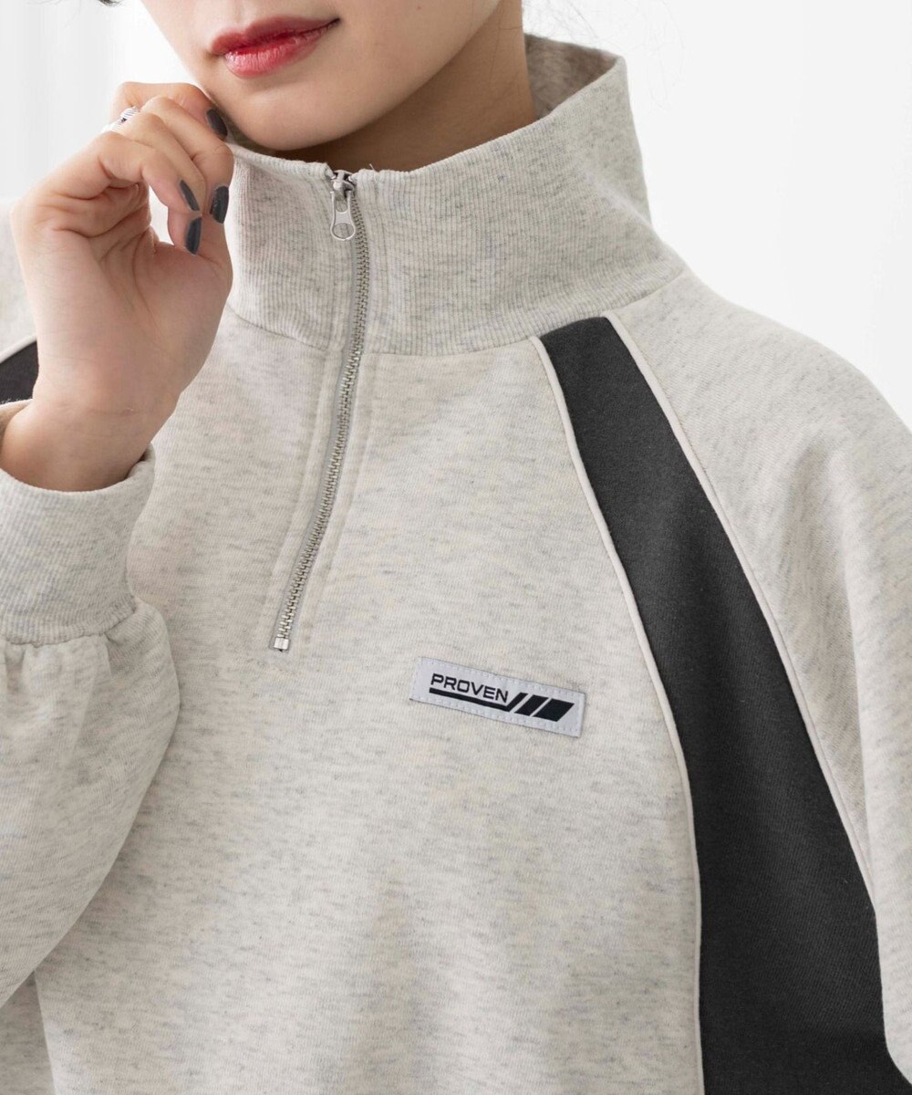 WEGO パイピング切替ショートハーフZIPスウェット 