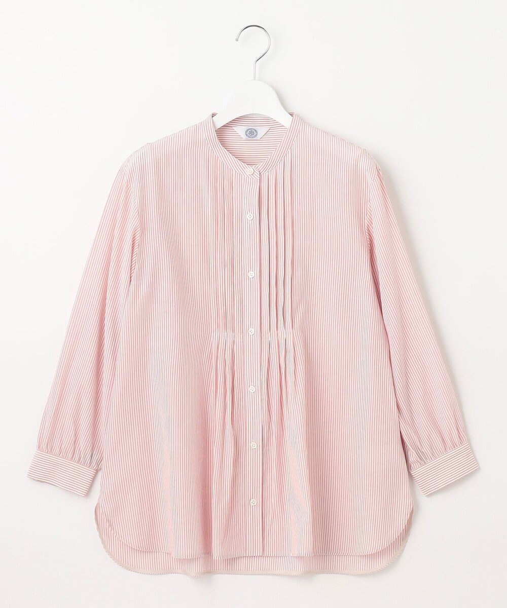 J.PRESS LADIES 【洗える】 コットンアセVis ストライプ バンドカラー ブラウス 