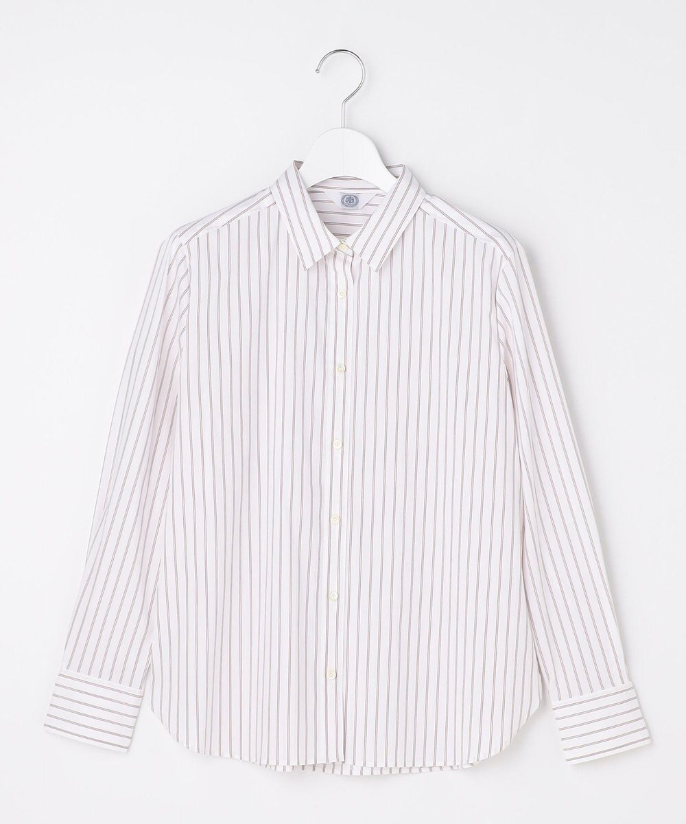 J.PRESS LADIES BEZコットンナイロン ストライプ シャツカラー ブラウス 