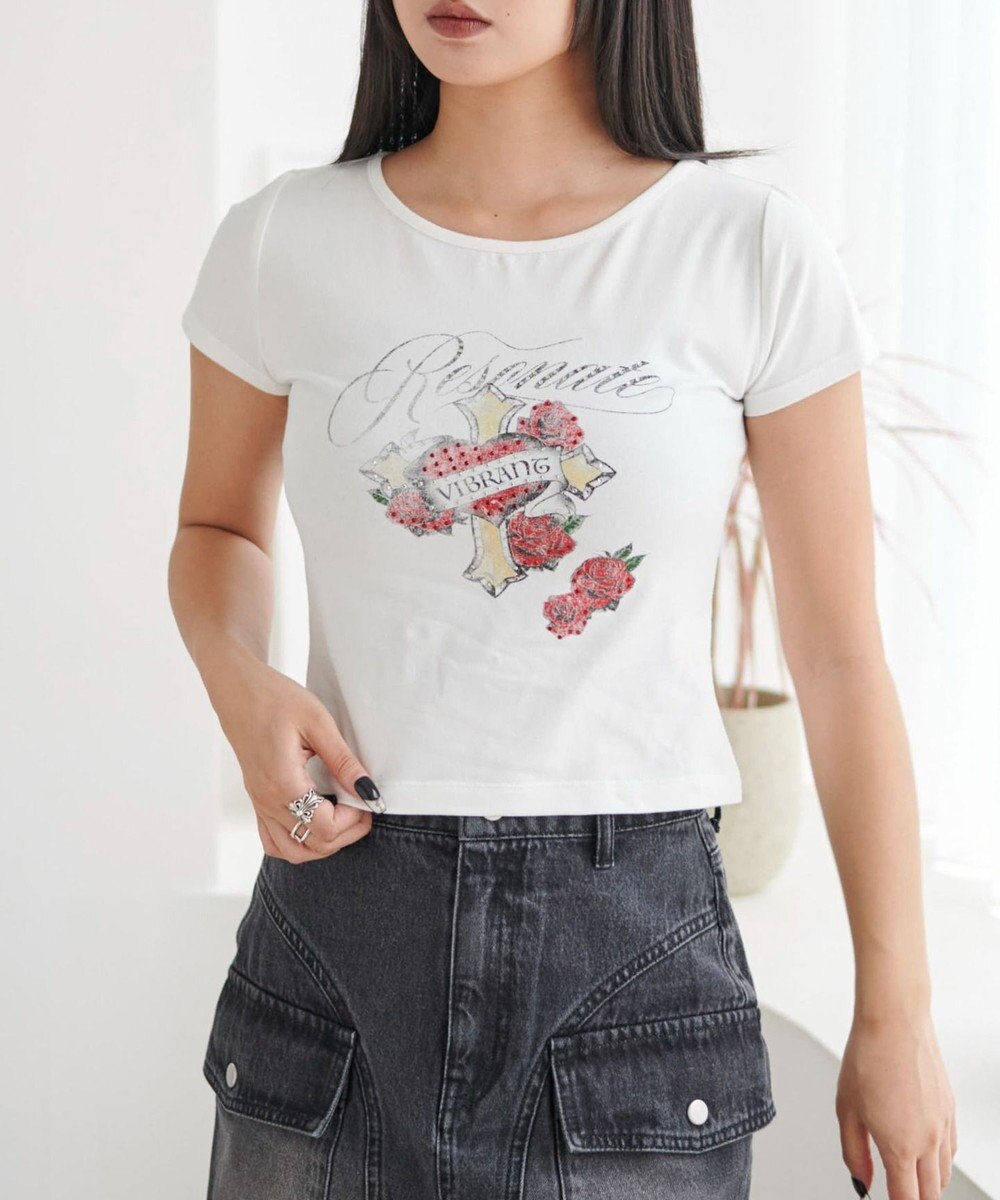 WEGO ラインストーンハートグラフィックちびT 