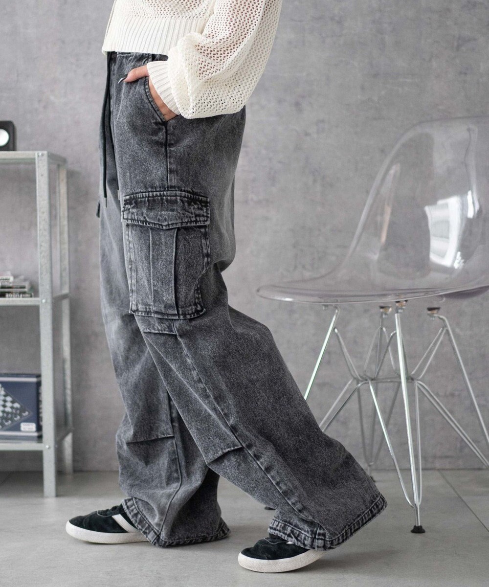 WEGO 【XS～Mサイズ展開/ウエストゴム 】デニムイージーパラシュートカーゴパンツ 