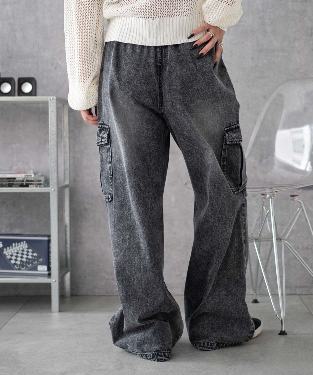 WEGO 【XS～Mサイズ展開/ウエストゴム 】デニムイージーパラシュートカーゴパンツ 