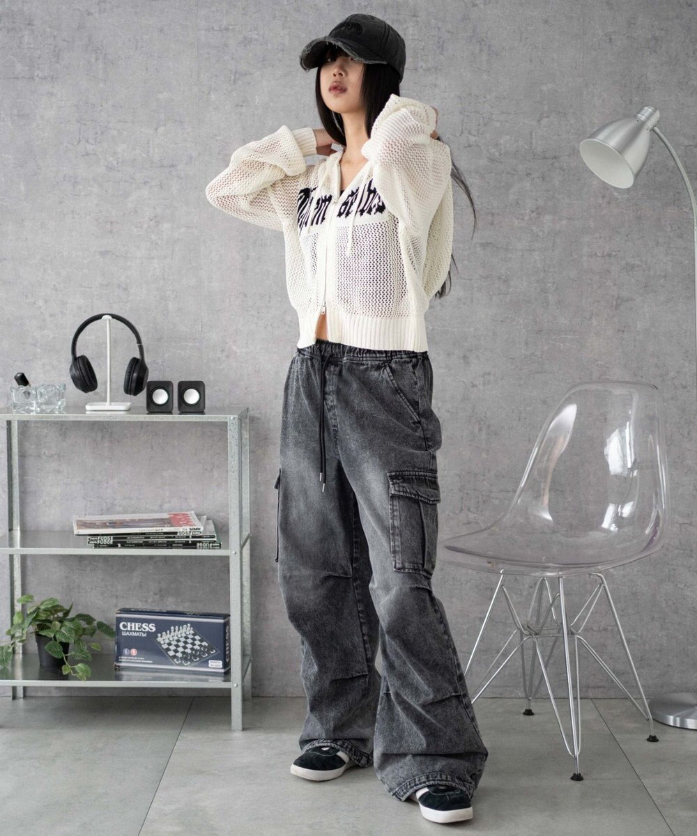 WEGO 【XS～Mサイズ展開/ウエストゴム 】デニムイージーパラシュートカーゴパンツ 