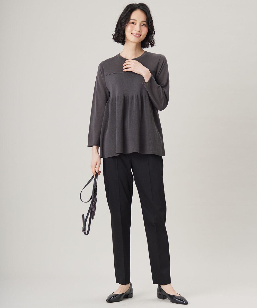 自由区 L 【洗える】ドライコットンハイゲージペプラム ニット 