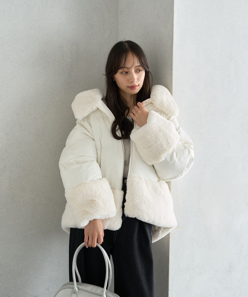 earth music&ecology フードファー中綿ショートコート 