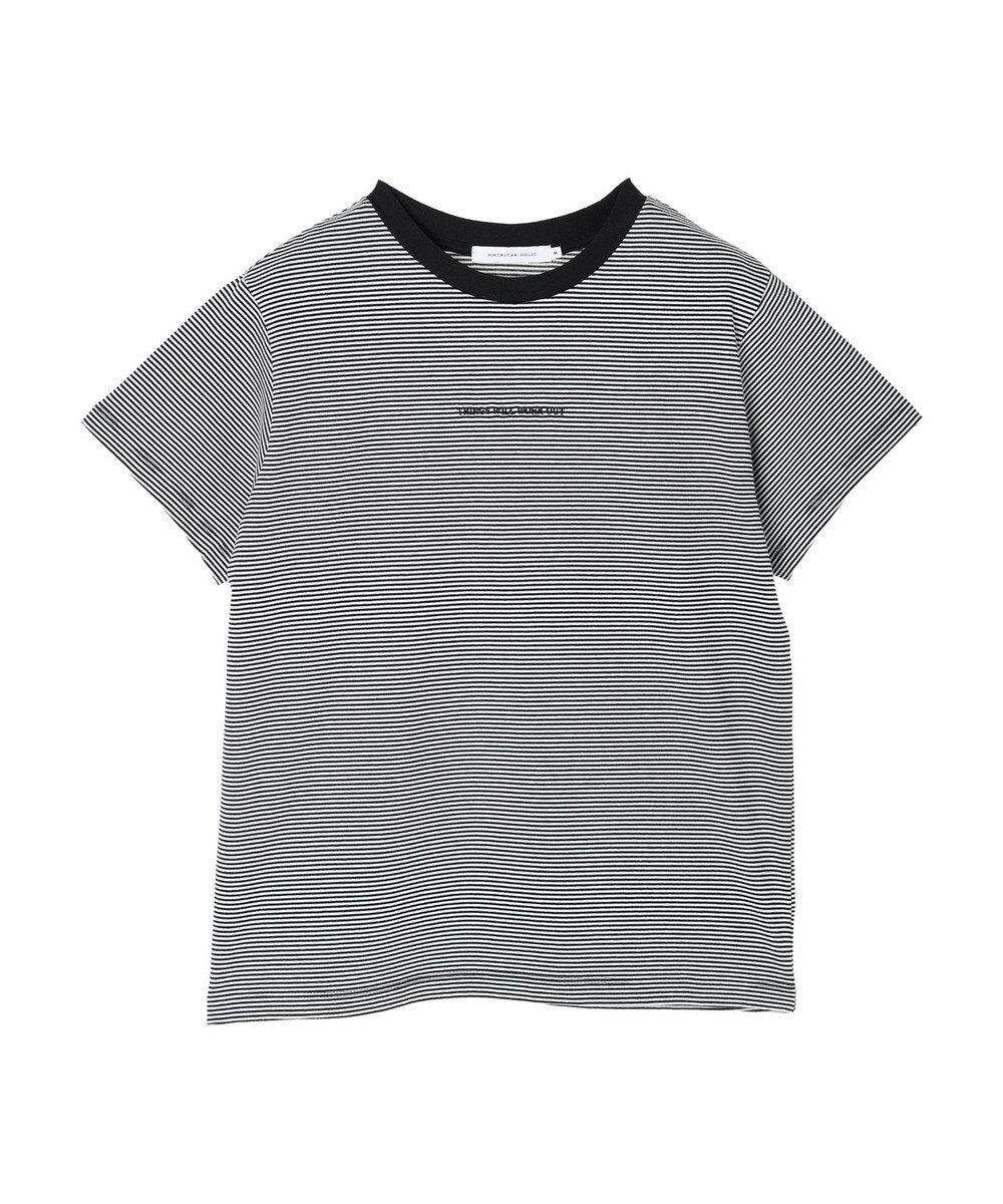 AMERICAN HOLIC 刺繍ロゴボーダープルオーバー 