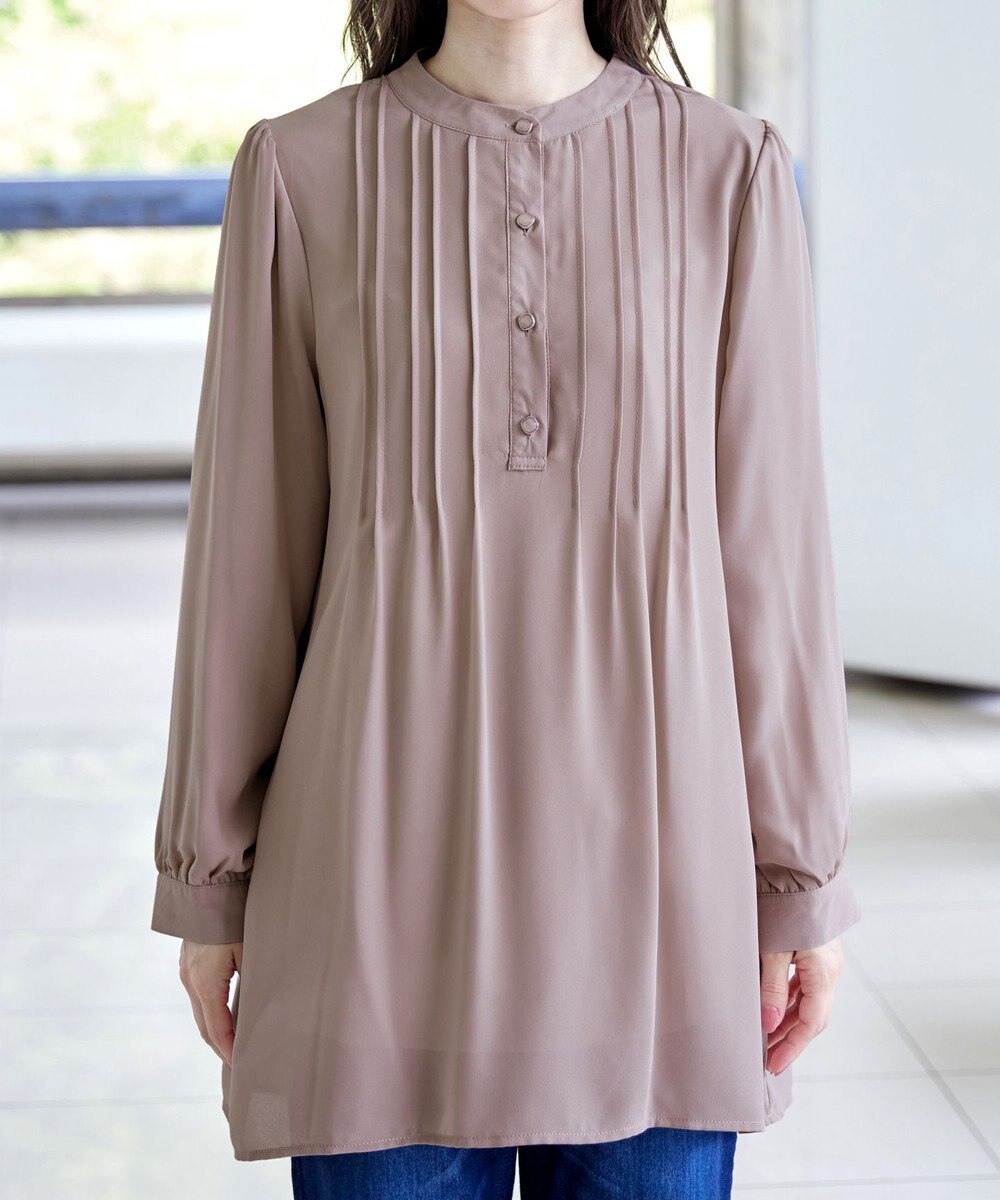 Tiaclasse L 【スマート裏起毛】 ピンタックシャツチュニック 