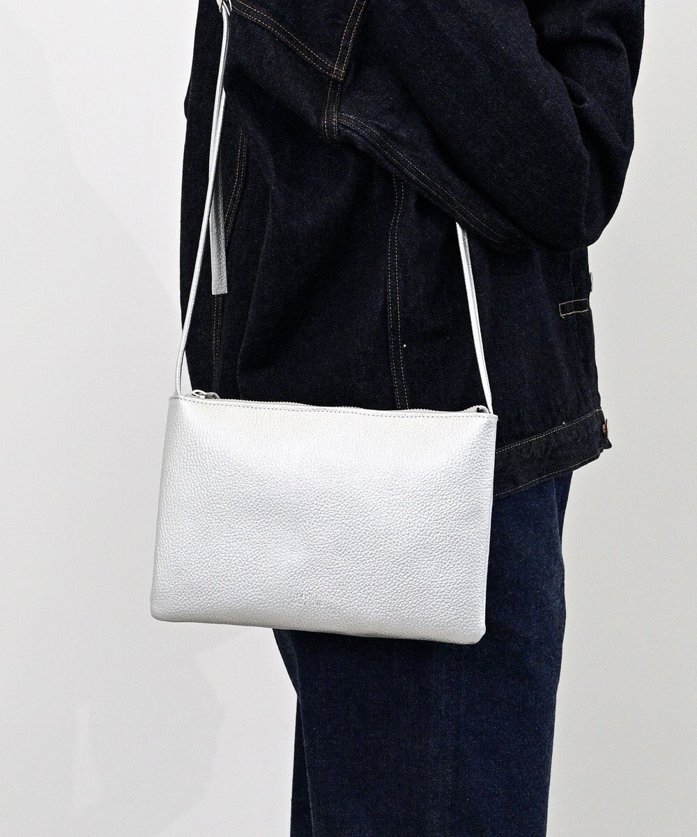 Hekhèr Le Style de Vie 新素材・新色追加【日本製】シュリンクレザー スクエアショルダーバッグ シルバー 