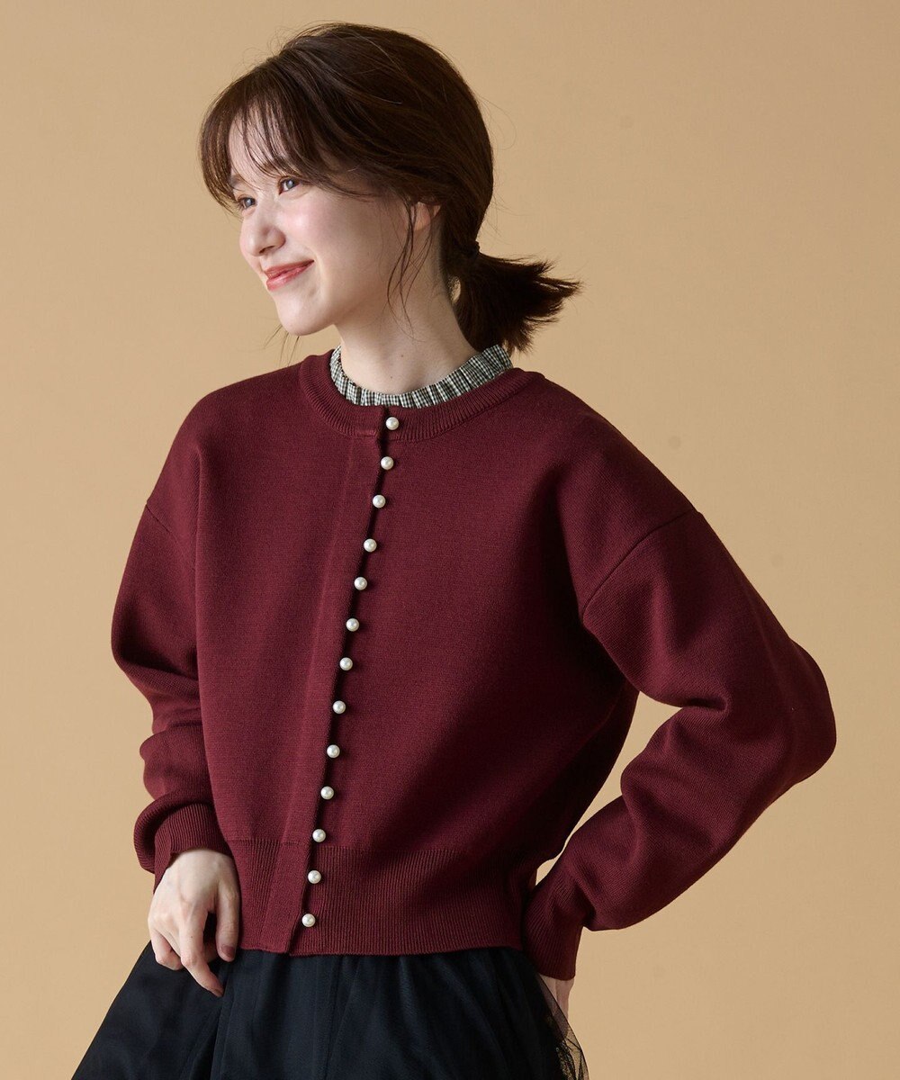 ANY 【前後着用可能/洗濯機可】２WAYパールニットカーディガン 