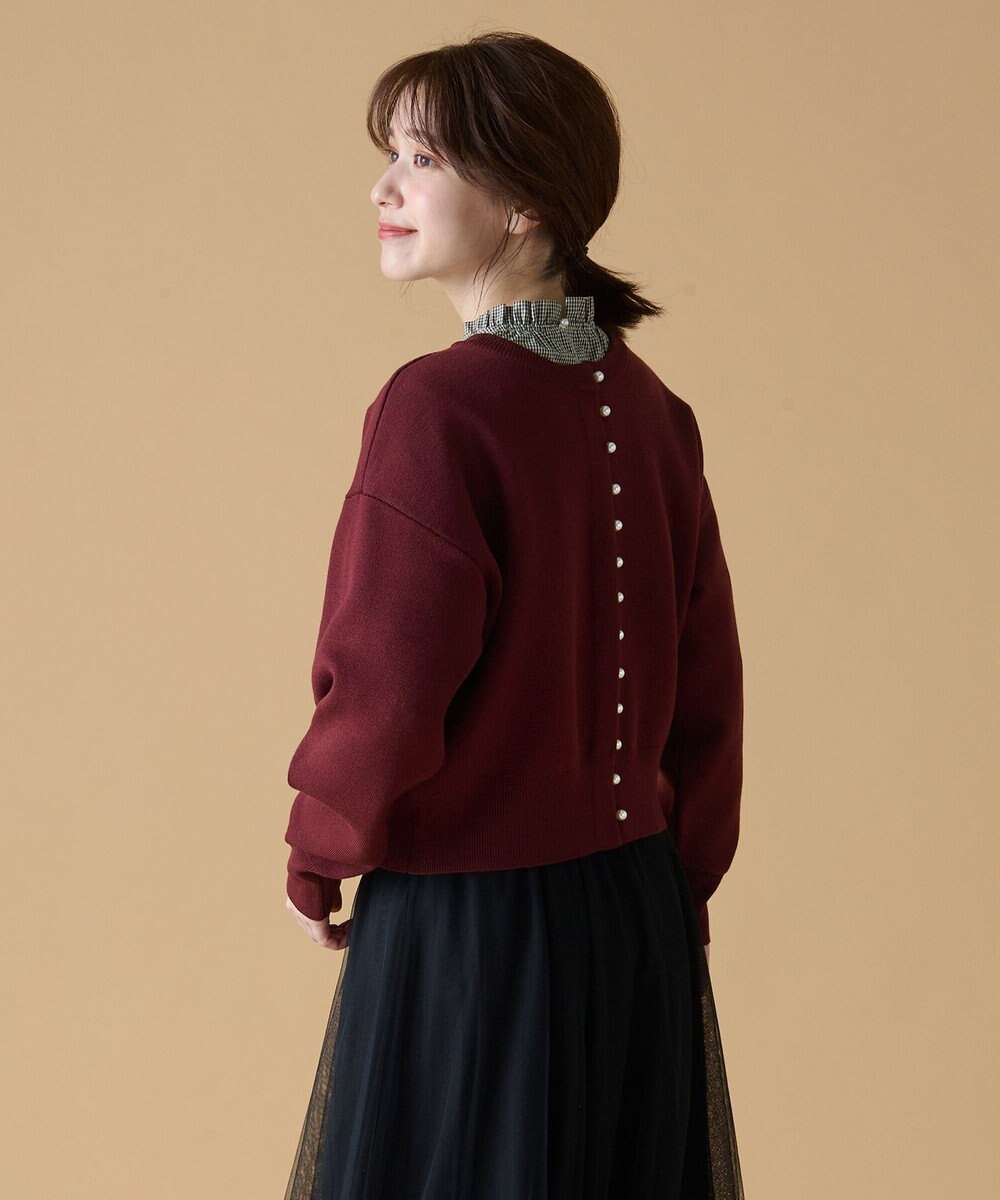 ANY L 【前後着用可能/洗濯機可】２WAYパールニットカーディガン 