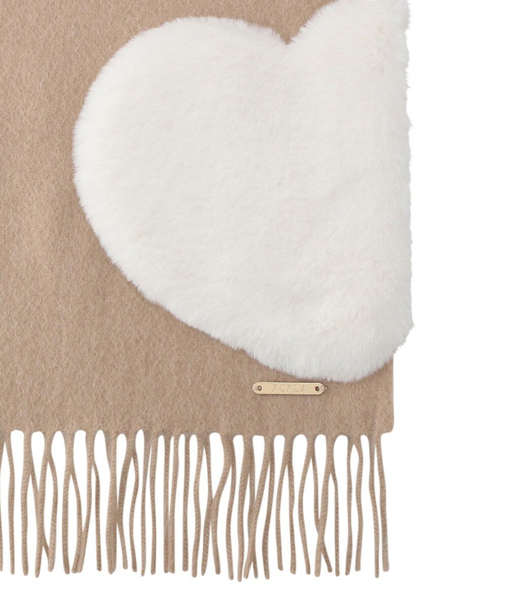 MOONBAT 【WEB限定】フルラ (FURLA)エコファー付きマフラー 無地×ハート　ウールマフラー ロゴプレート付き 