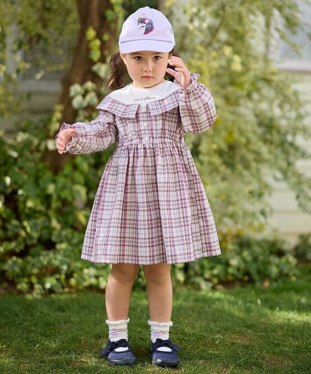 ANY KIDS チェックドッキングワンピース 