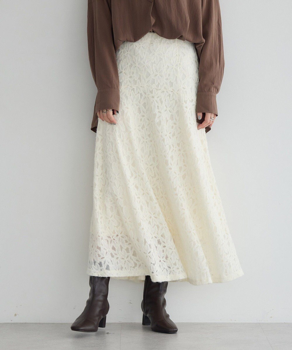 YECCA VECCA フラワー起毛レースマーメイドスカート 