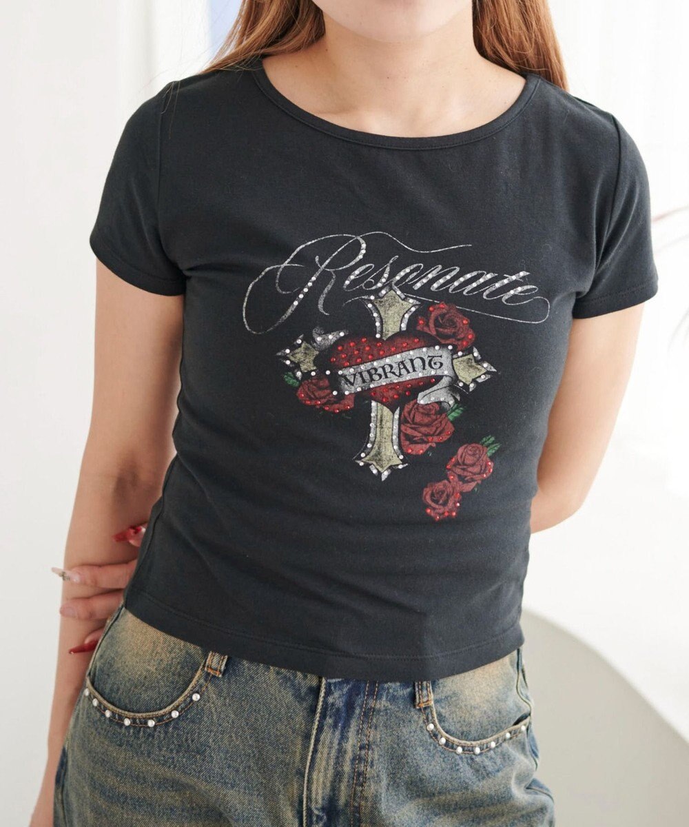 WEGO ラインストーンハートグラフィックちびT 