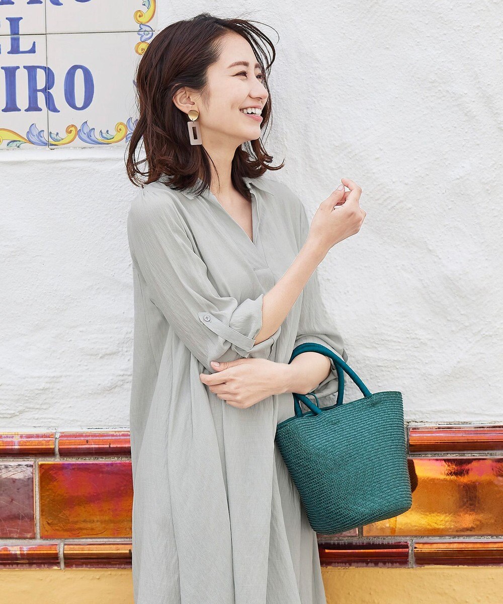 Tiaclasse 【洗える】 麻調Aラインシャツワンピース 