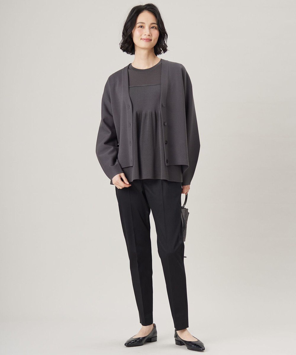 自由区 L 【洗える】ドライコットンハイゲージペプラム ニット 