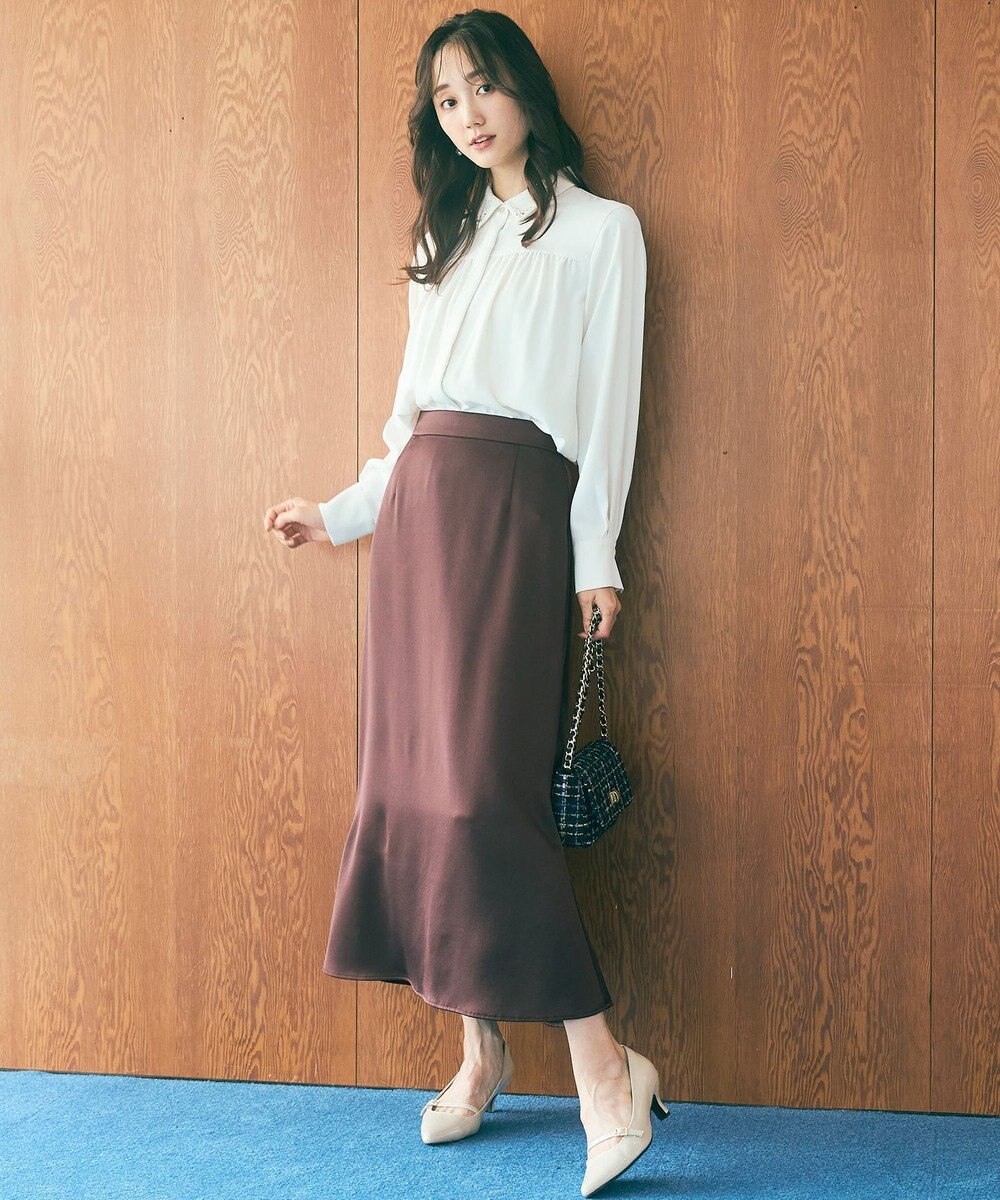 ANY SIS 【洗える】ダルサテンナロー スカート 