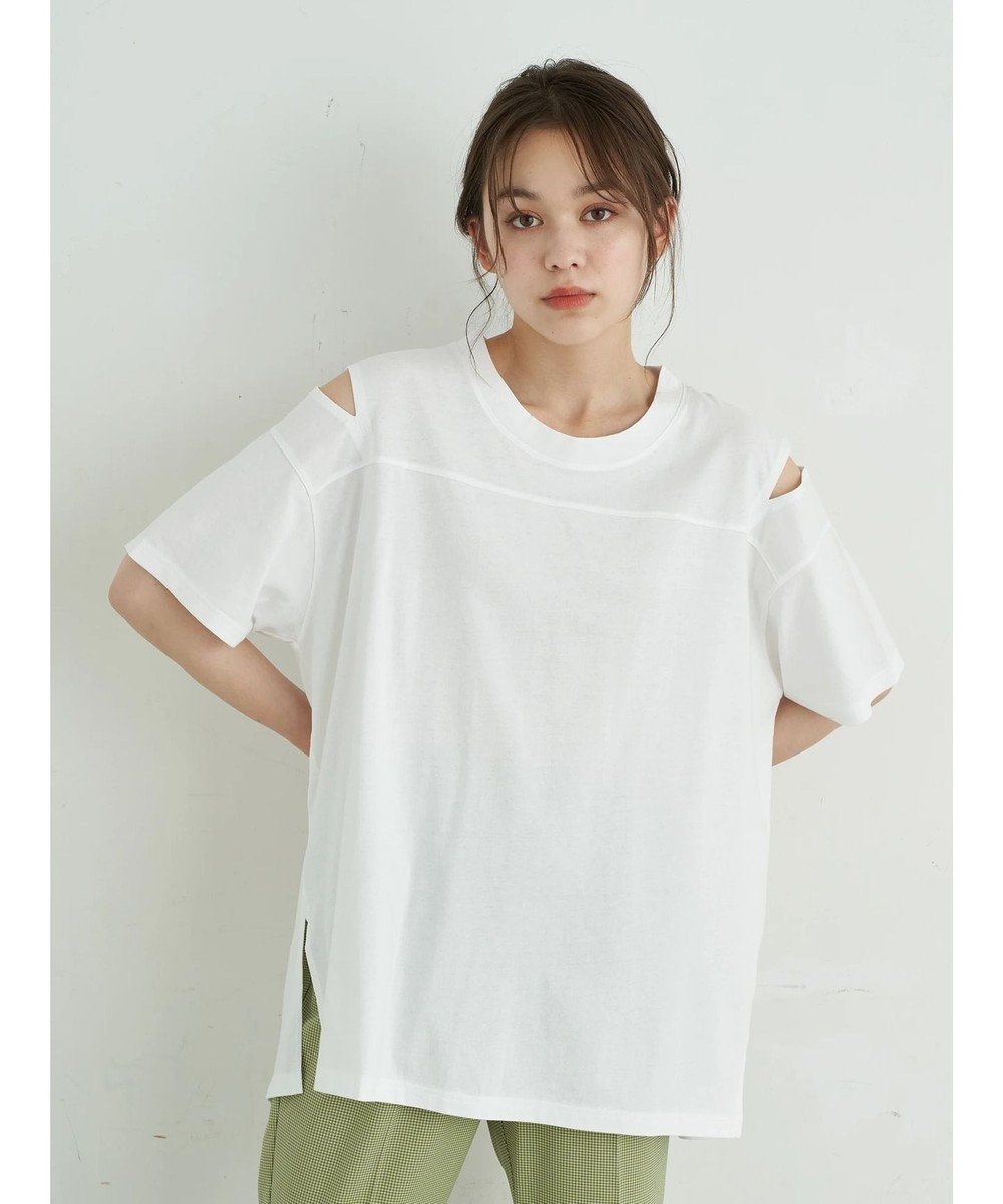 earth music&ecology ルーズシルエット肩スリットＴシャツ Off White