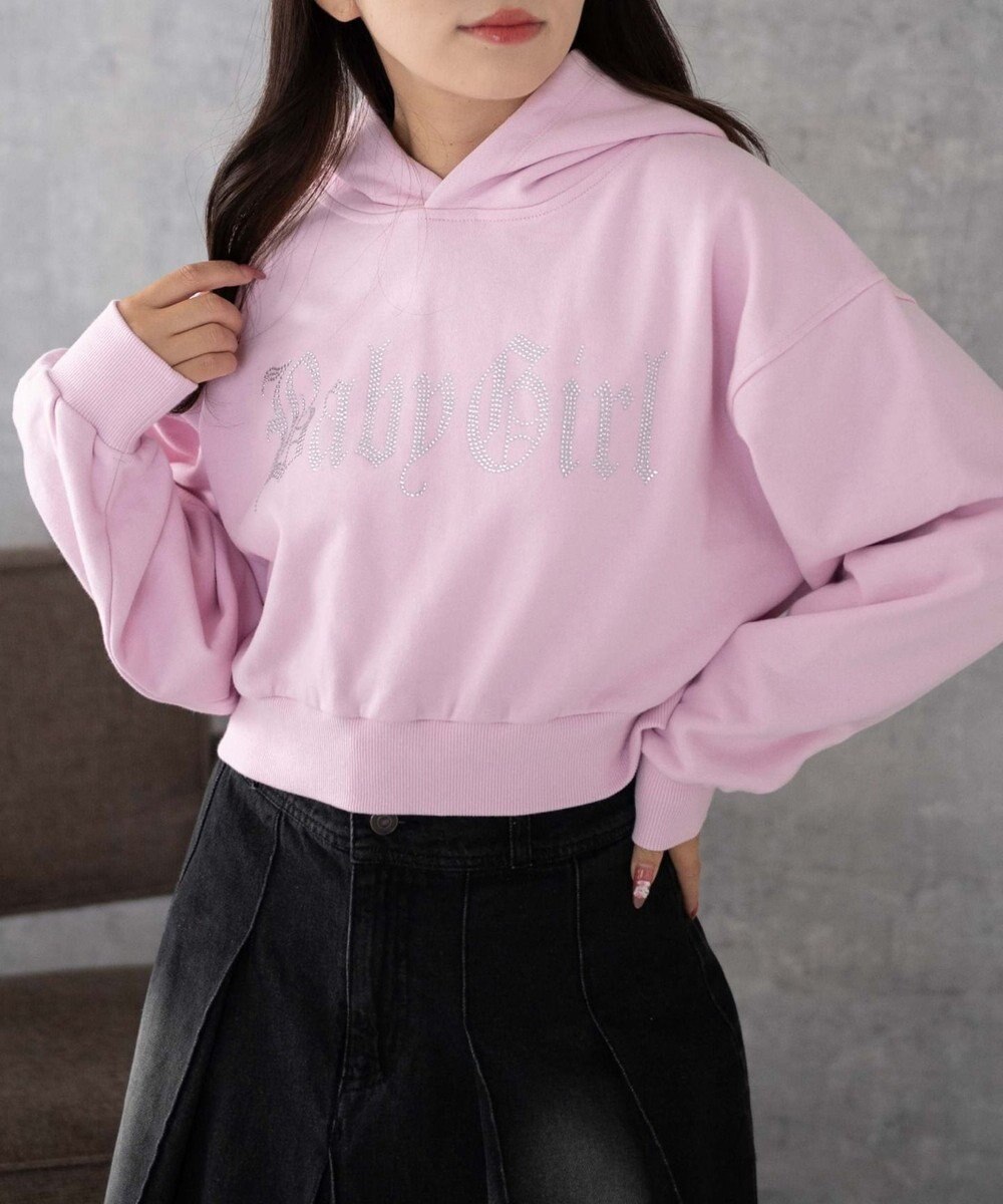 WEGO ラインストーンショートプルパーカー 