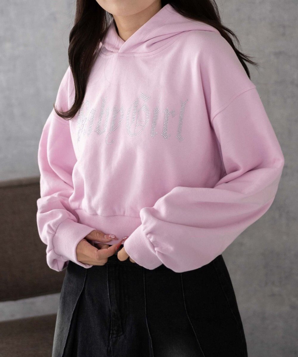 WEGO ラインストーンショートプルパーカー 