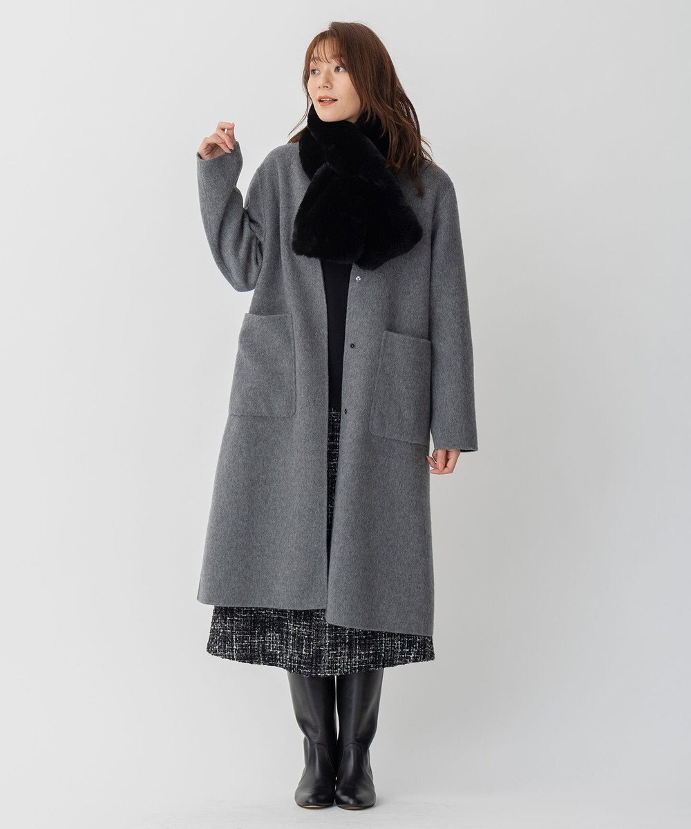 自由区 【リバーシブル】ウールリバー ノーカラーロングコート 
