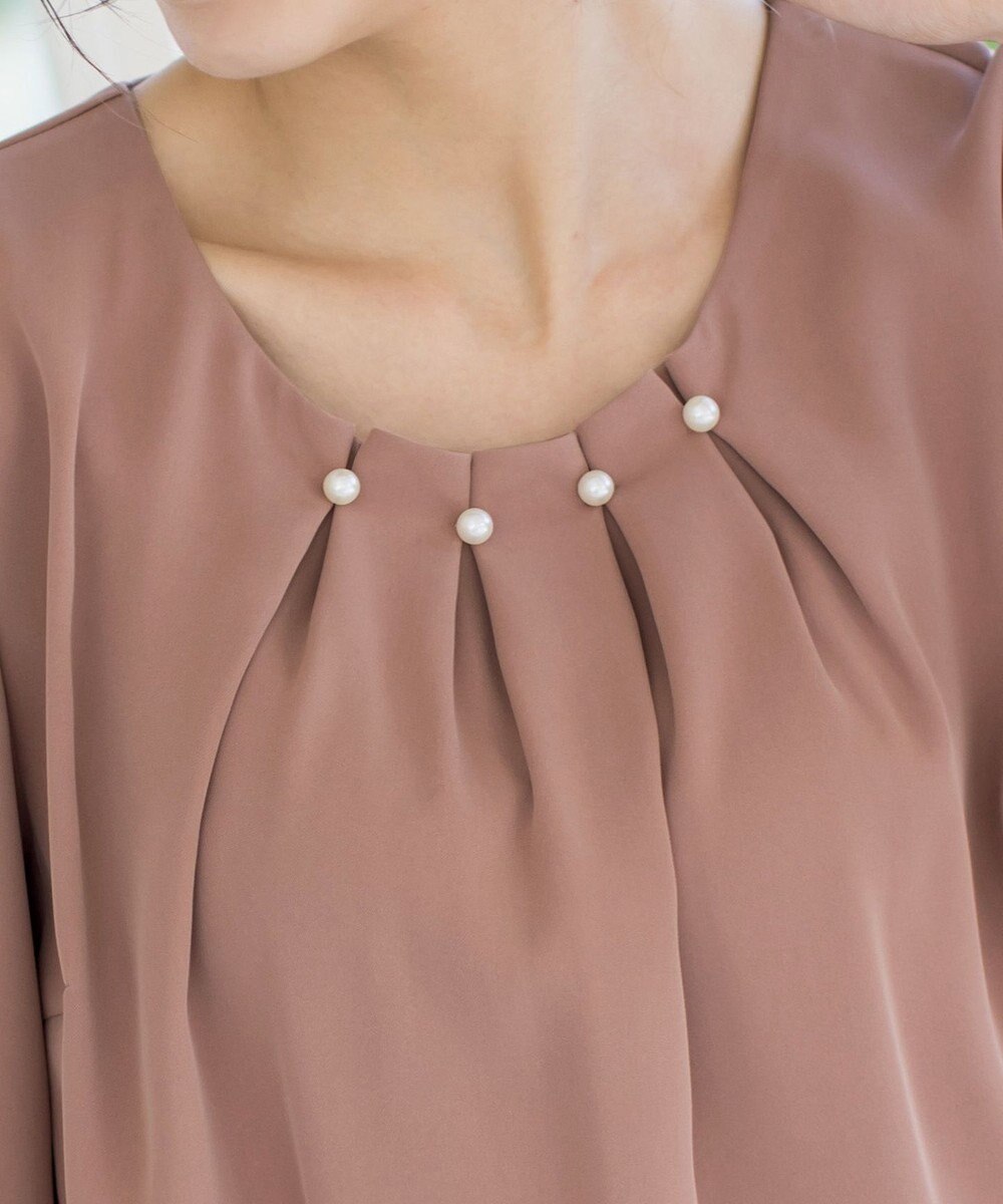 Tiaclasse L 【洗える】大人上品なタックパールブラウス 