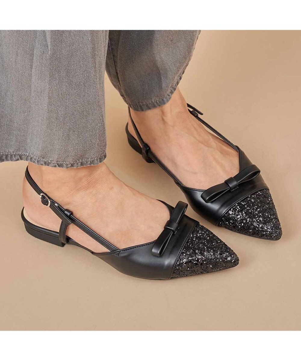 MODE ET JACOMO <carino>グリッターコンビフラットシューズ 