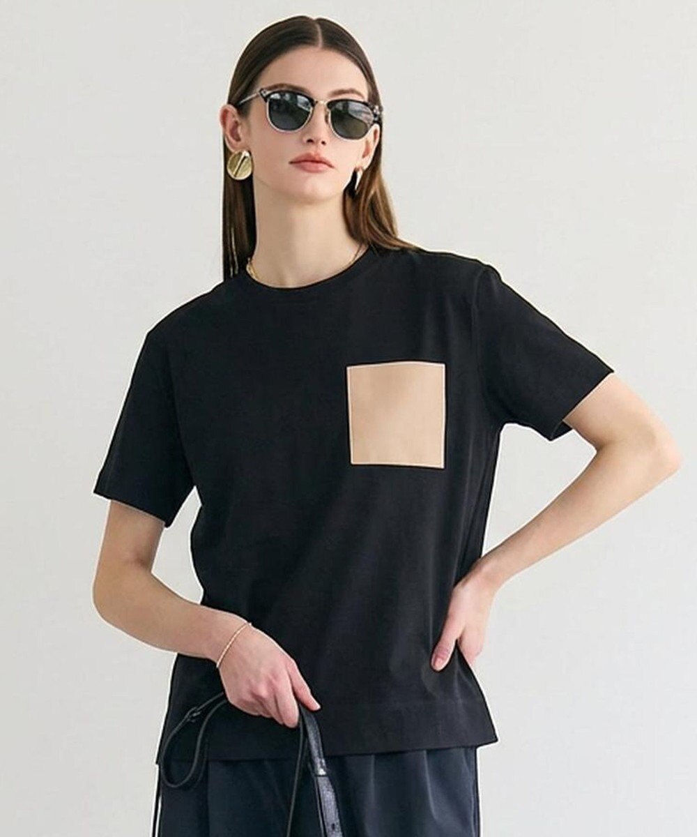 BEIGE， TORENIA / レザーポケットコットンクルーネックTシャツ 