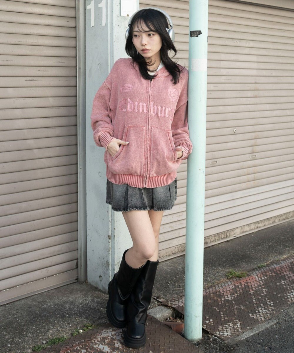 WEGO 【ユニセックス着用ITEM】ブリーチニットグラフィックZIPパーカー 