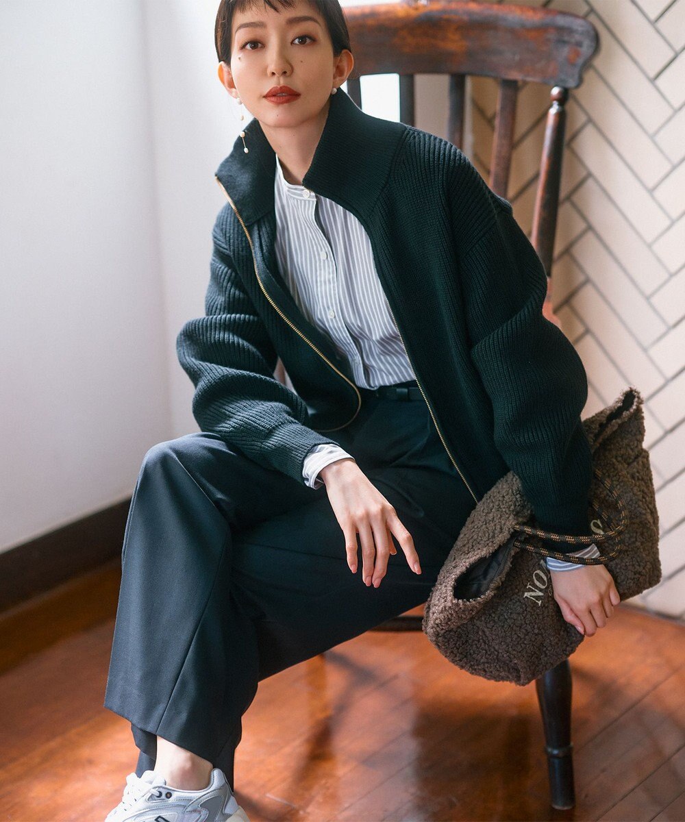 23区 L ナチュラルストレッチサキソニー タック ワイドパンツ 