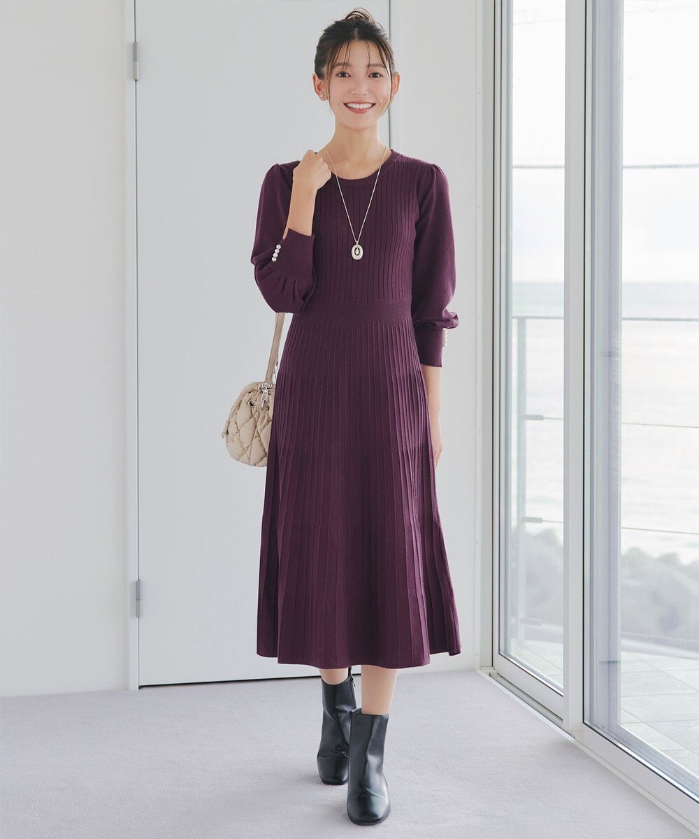 Tiaclasse L リブニットパフスリーブワンピース 