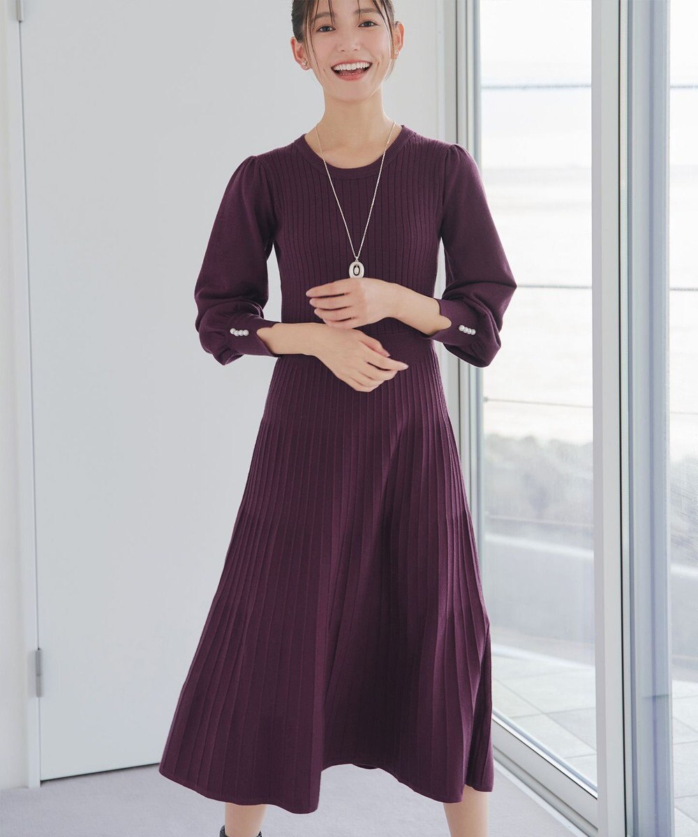 Tiaclasse L リブニットパフスリーブワンピース 