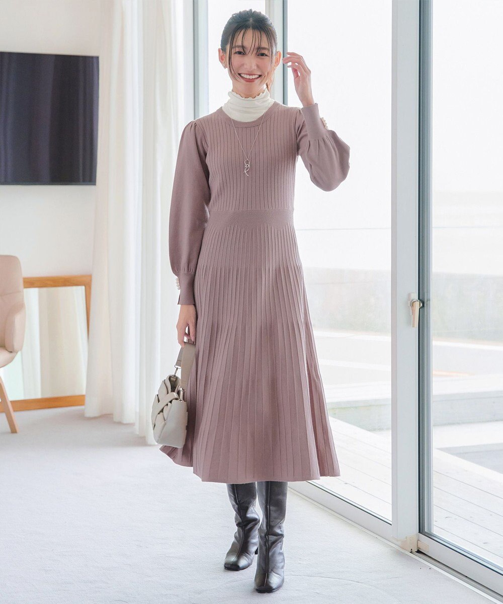 Tiaclasse L リブニットパフスリーブワンピース 
