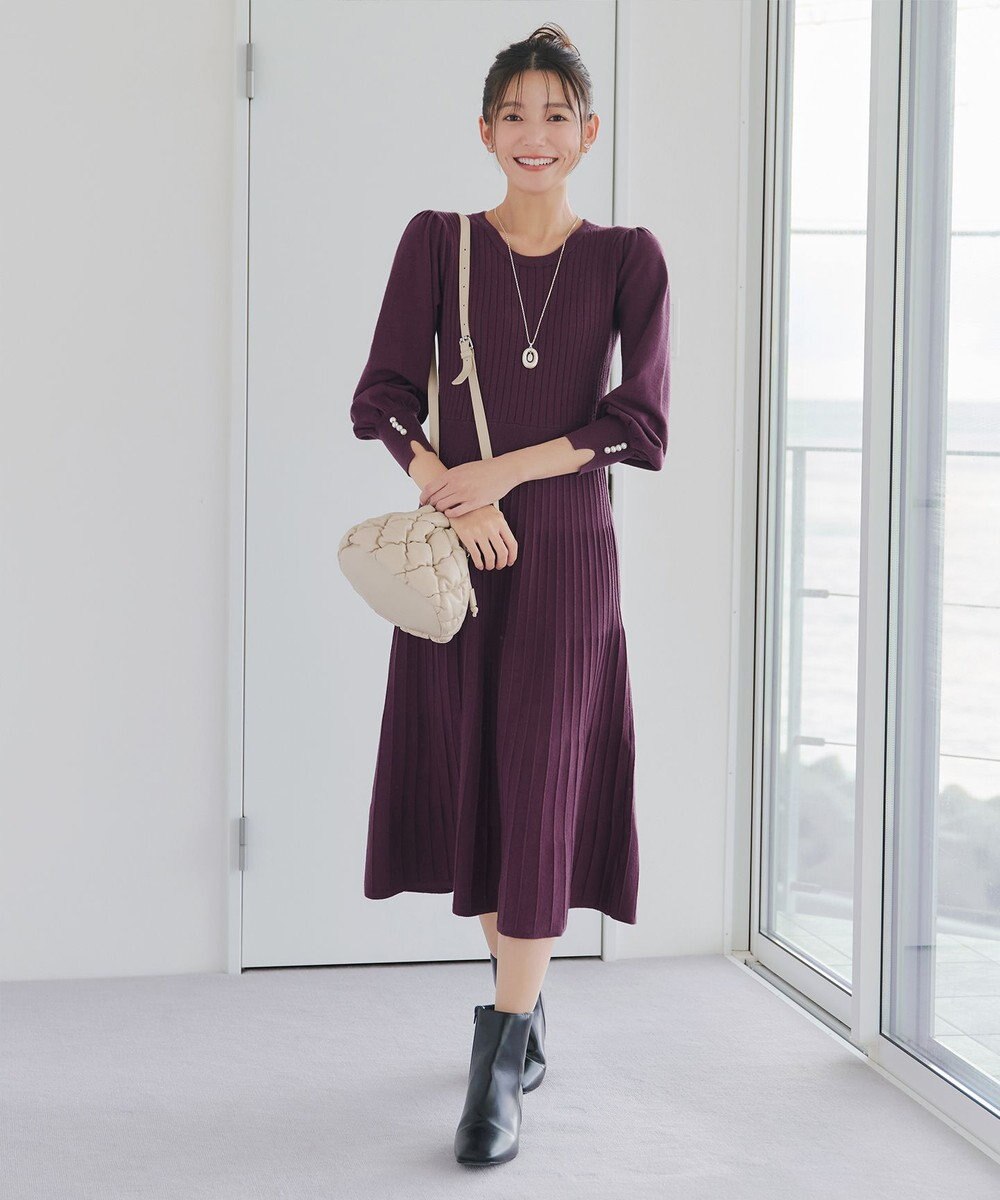 Tiaclasse L リブニットパフスリーブワンピース 