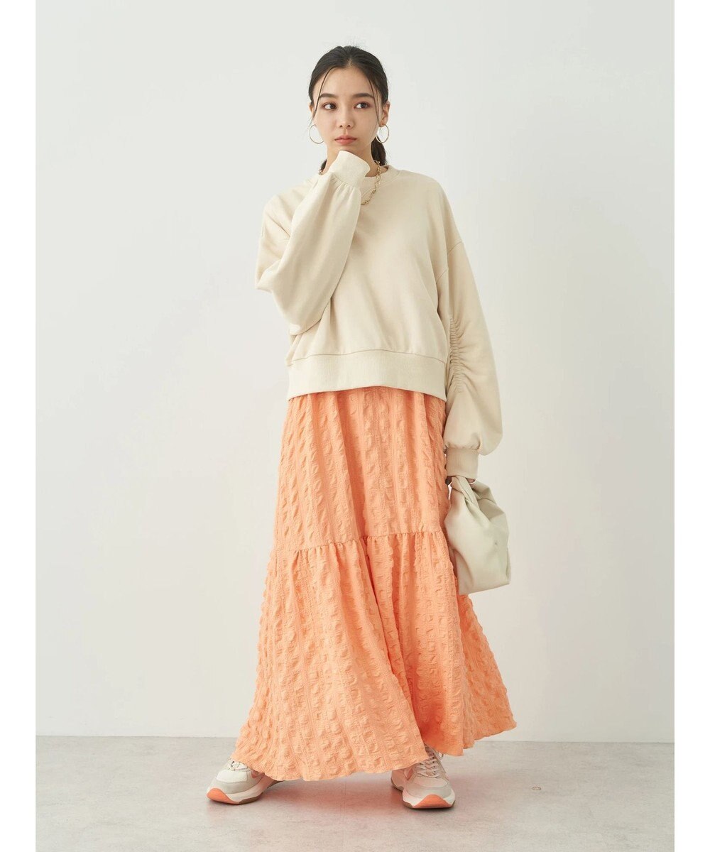 earth music&ecology クルーネック袖シャーリングスウェット 