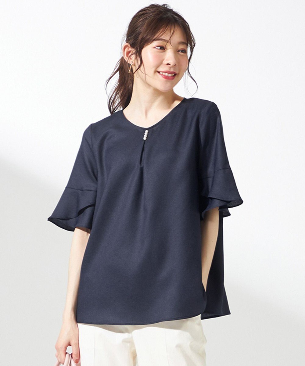 ANY SIS S 【接触冷感・UVカット・速乾】スムージーポリエステル フレアスリーブ ブラウス 