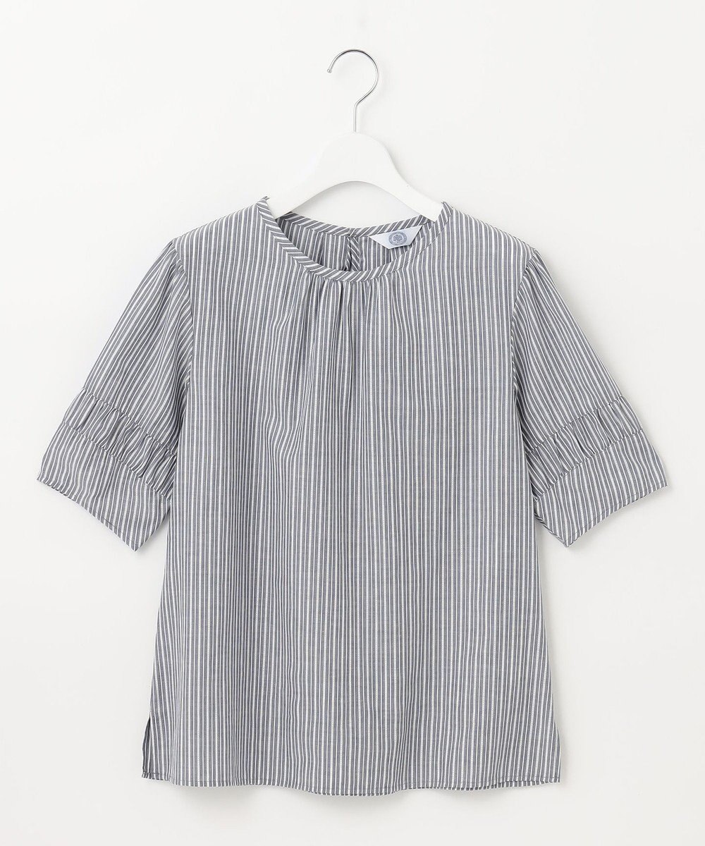 J.PRESS LADIES 【洗える】BEZ空羽ストライプ クルーネック ブラウス 