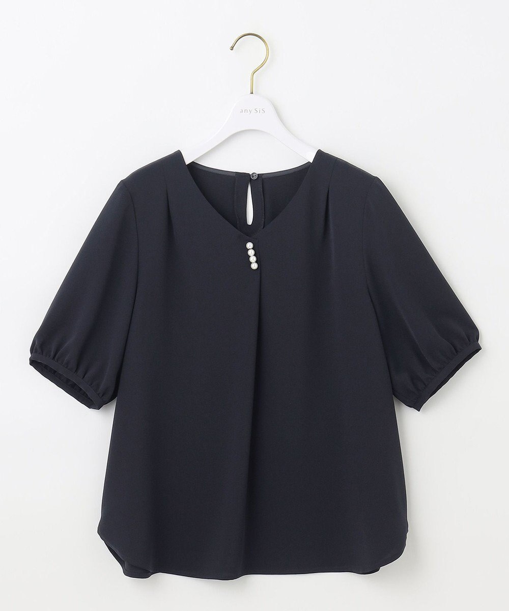 ANY SIS 【洗える】パール調Ｖネック ブラウス 