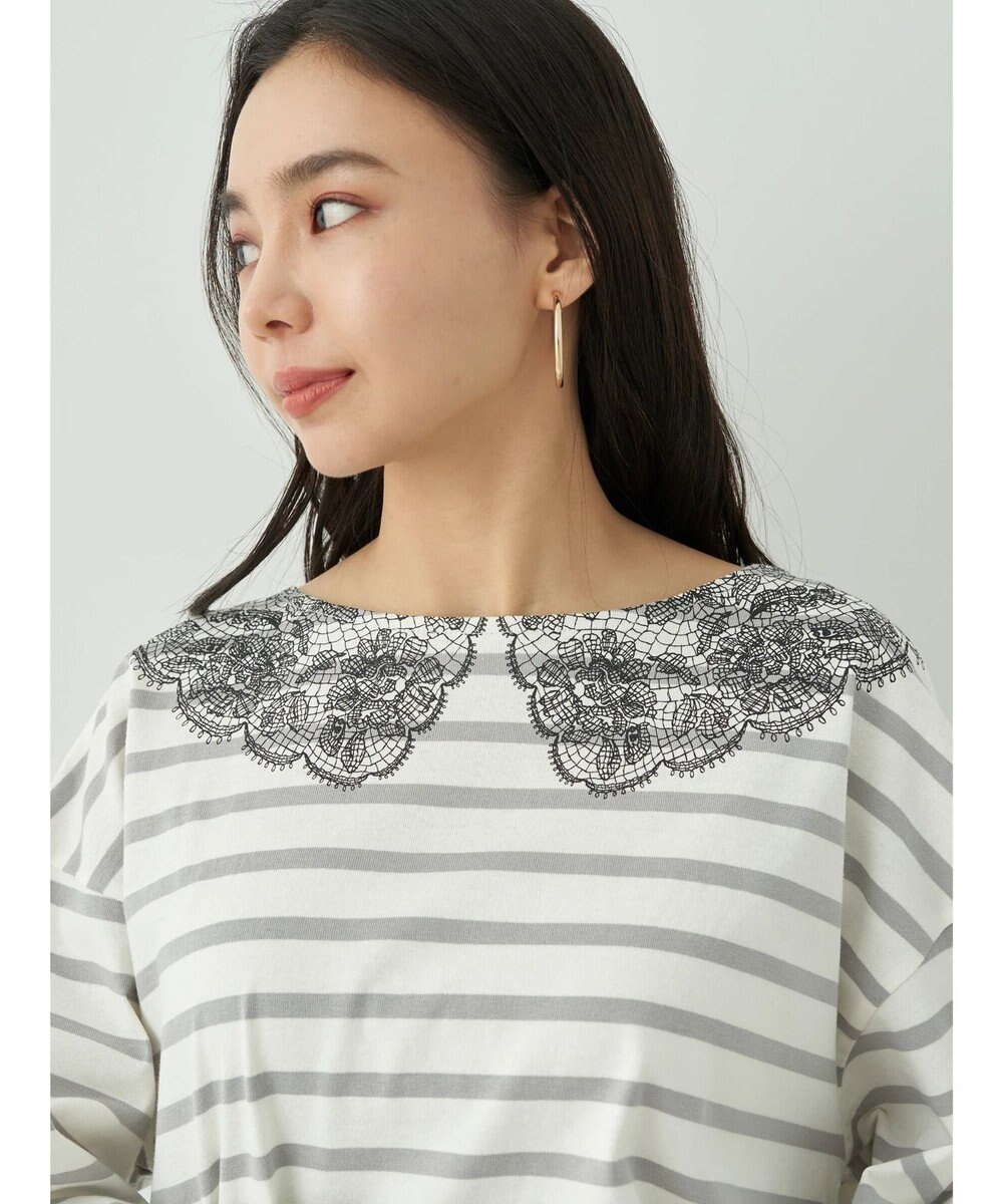 earth music&ecology レースプリントボーダープルオーバー 