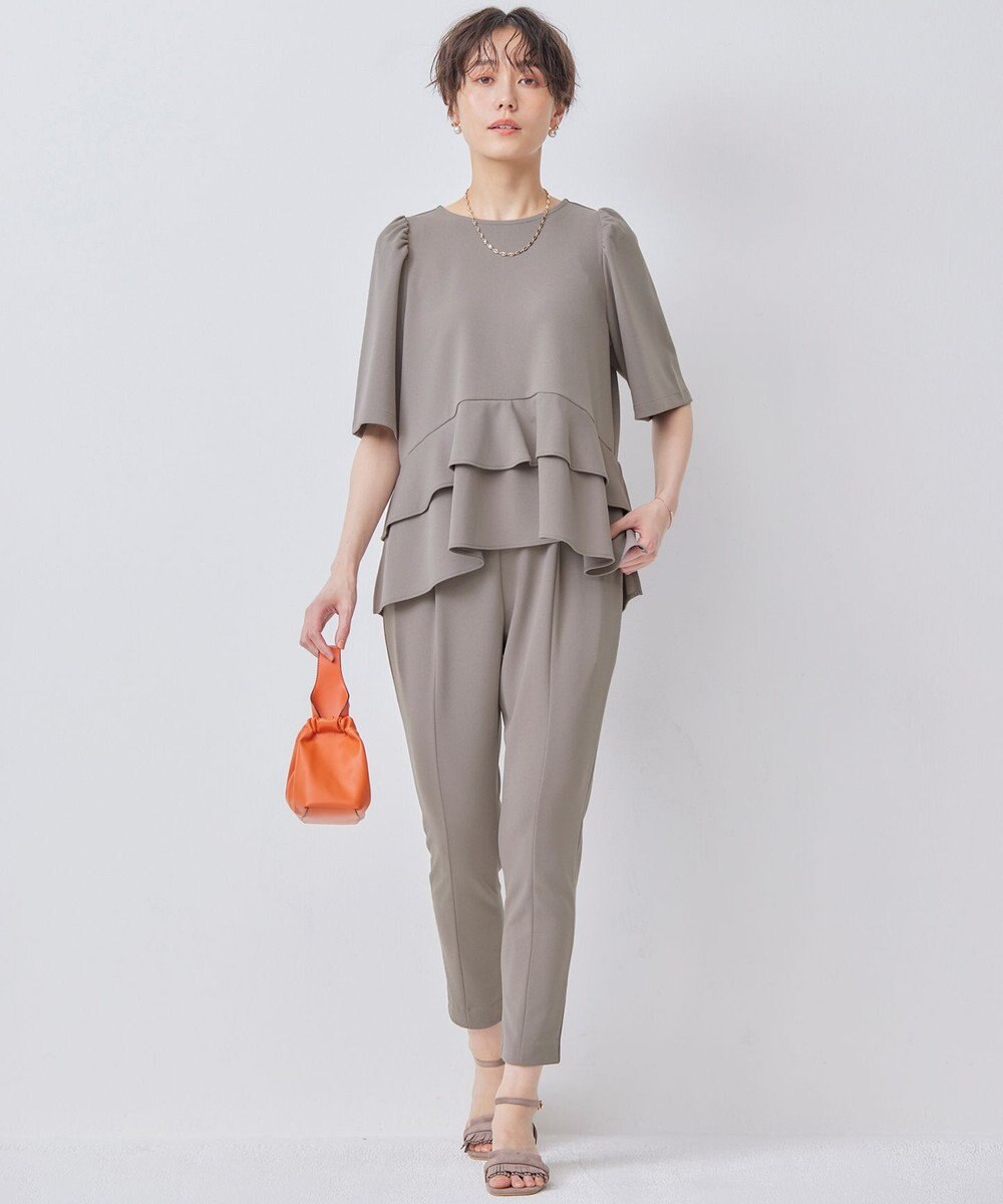 組曲 【接触冷感・吸湿・UVカット】ジョーゼットジャージーフリルブラウス 