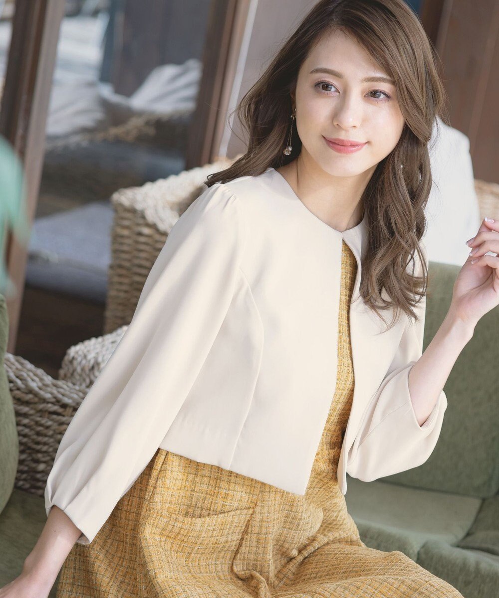 Tiaclasse L 【洗える】タックパフスリーブボレロ 