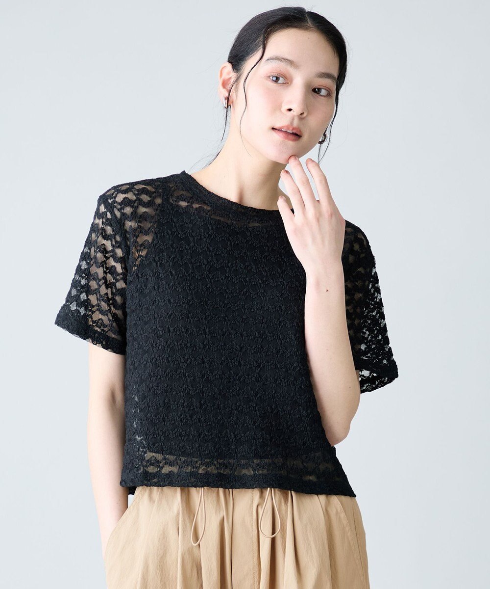 ANY L レースショート丈Tシャツ 