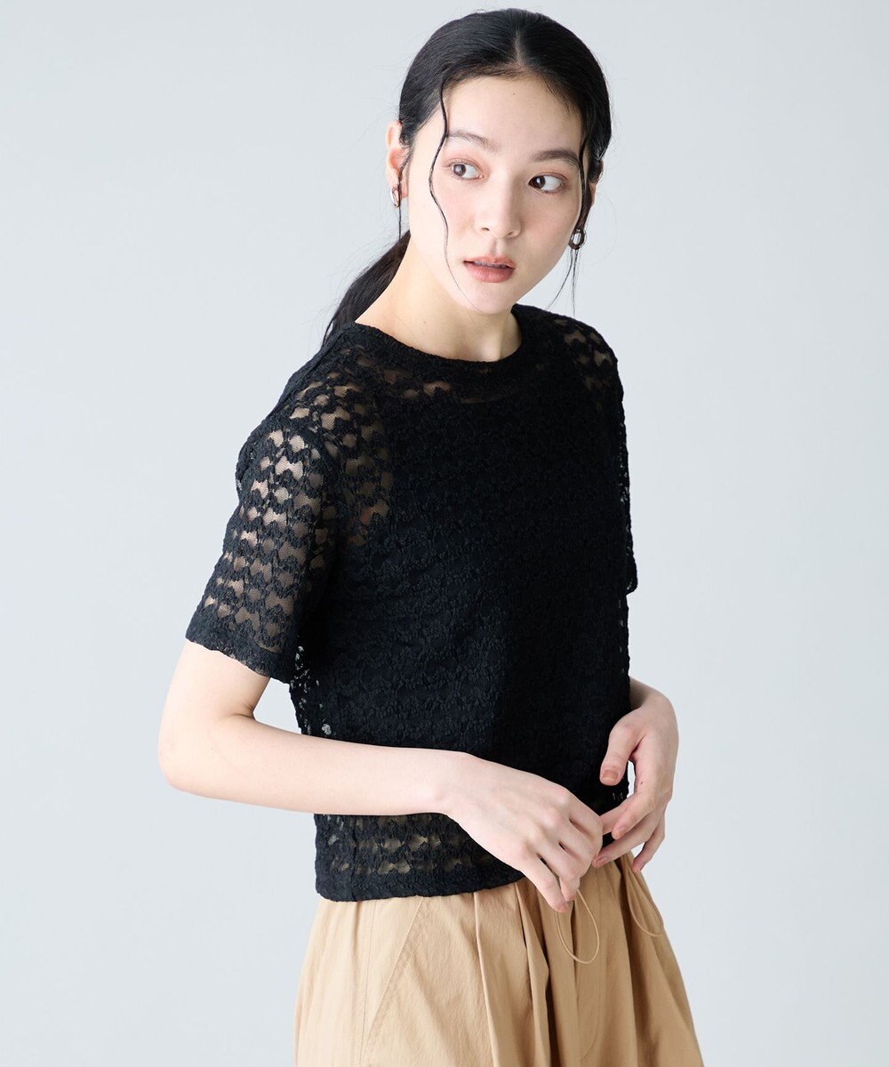 ANY L レースショート丈Tシャツ 