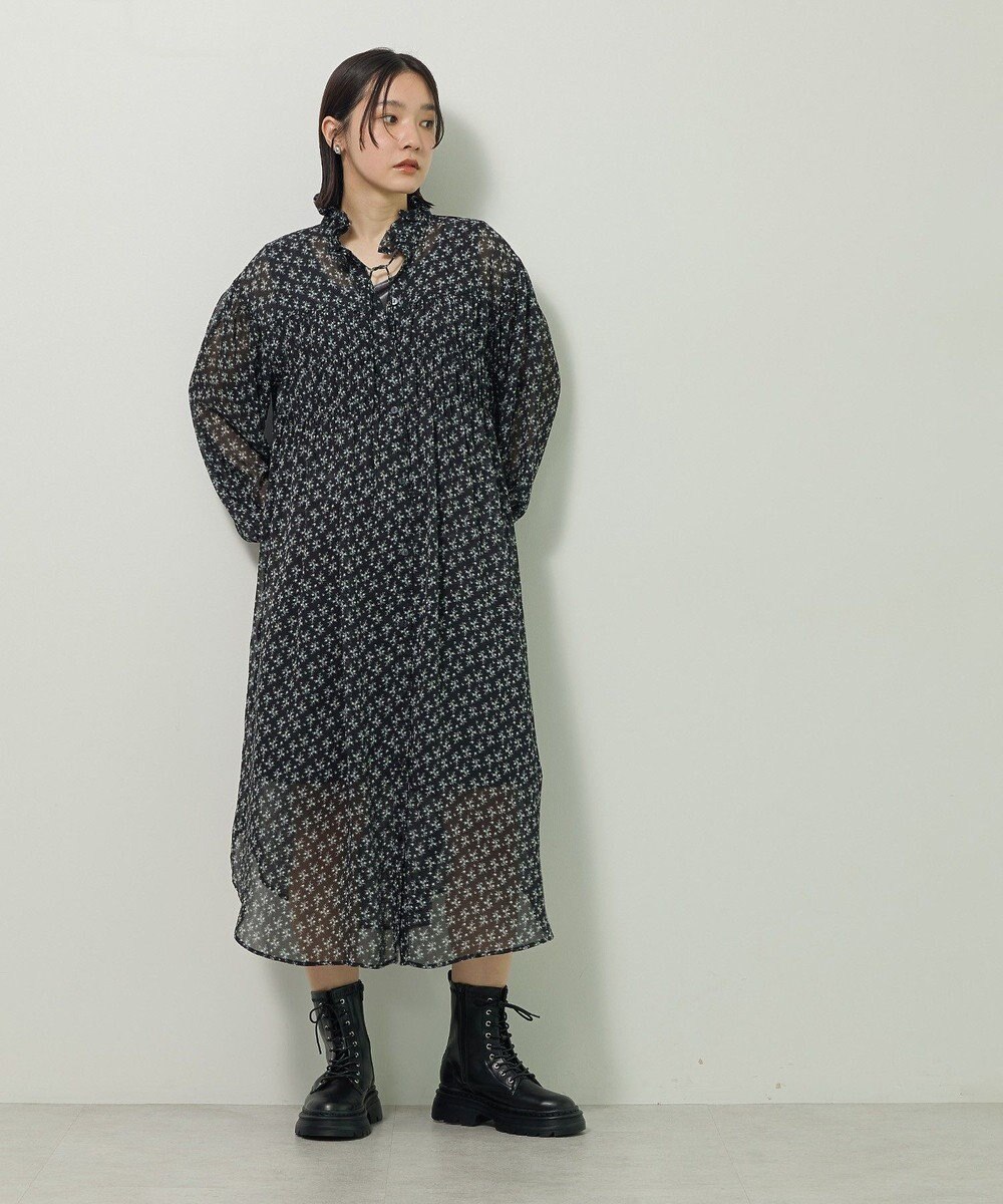 Green Parks 花柄シフォン楊柳ワンピース 