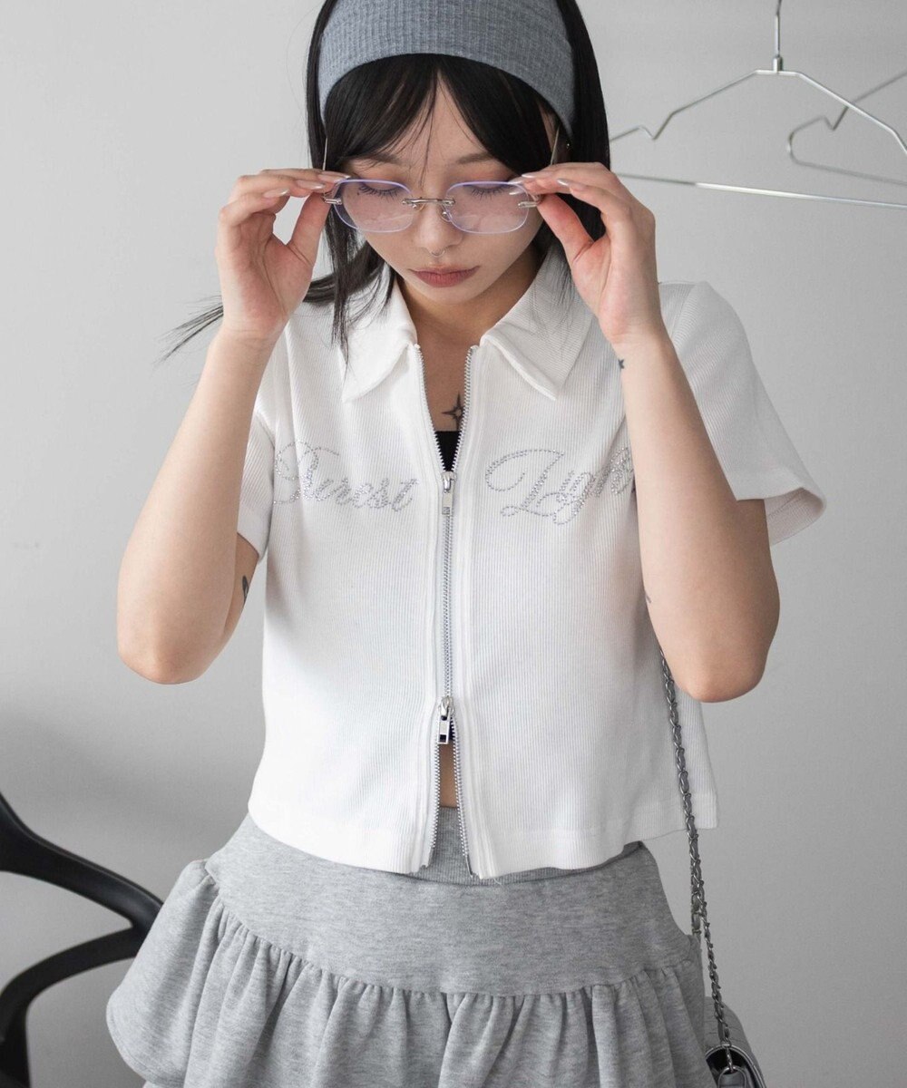 WEGO ラインストーンロゴWZIPトップス 