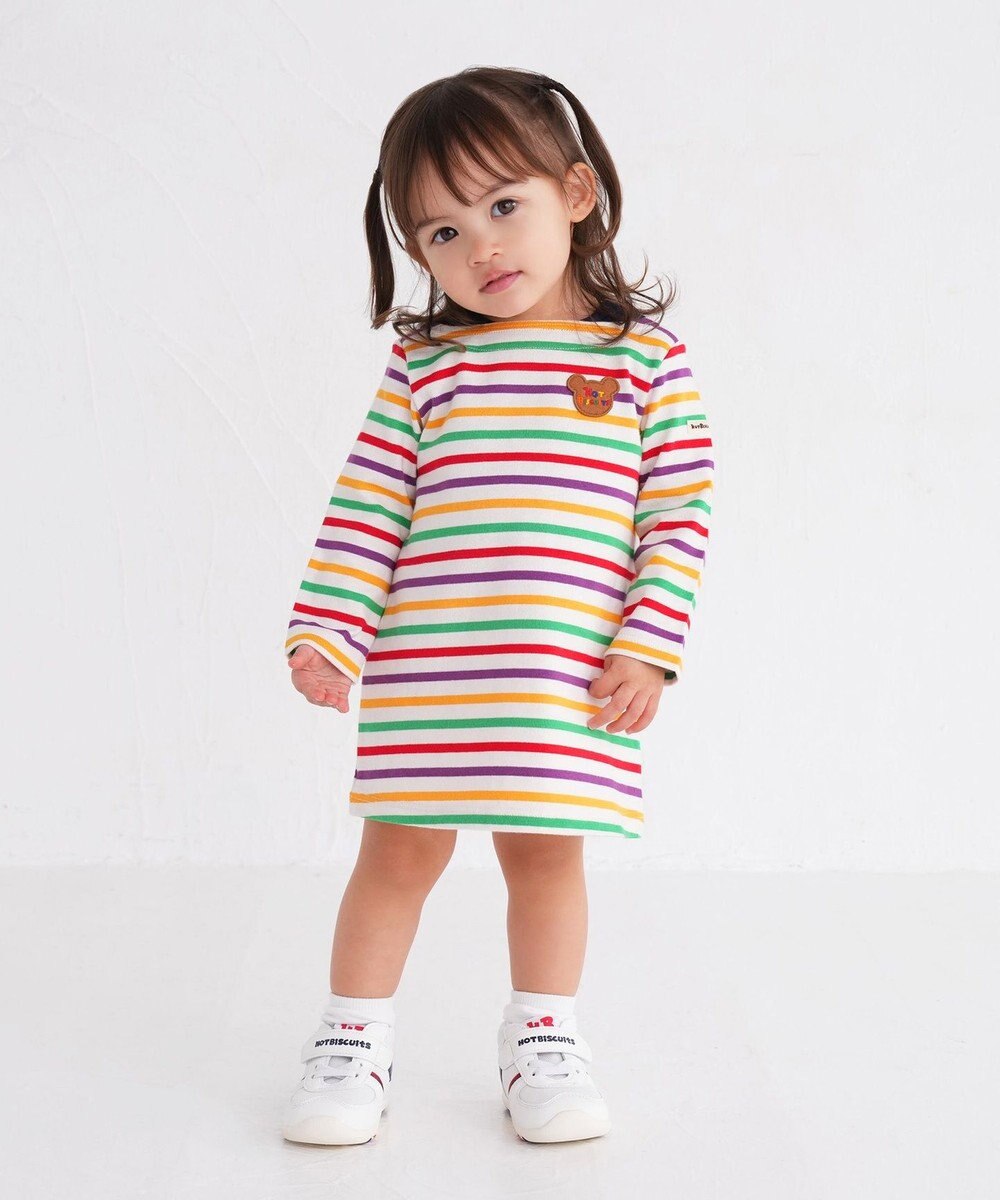 MIKI HOUSE HOT BISCUITS 【80-120cm】 ボーダー 長袖ワンピース 
