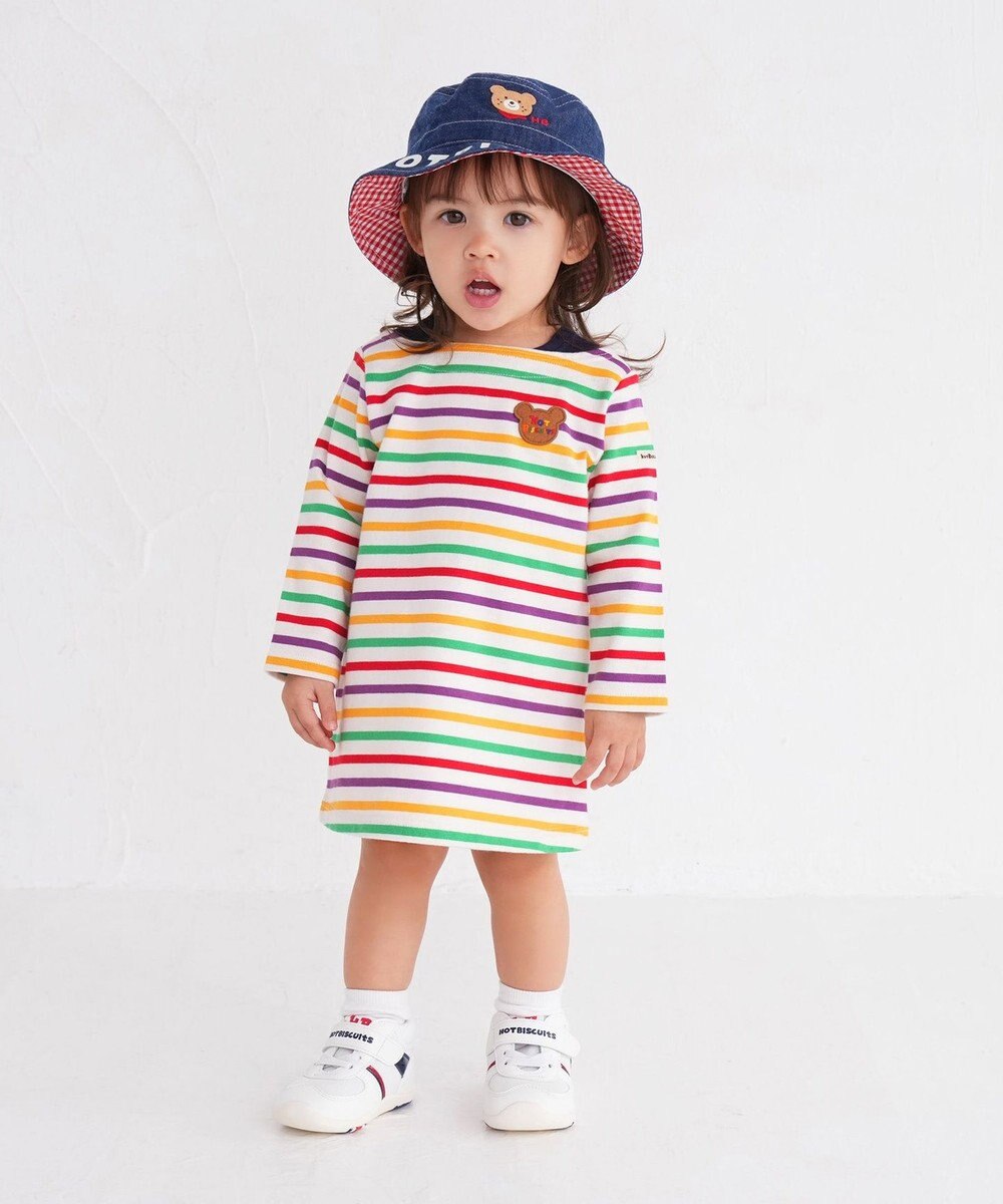 MIKI HOUSE HOT BISCUITS 【80-120cm】 ボーダー 長袖ワンピース 