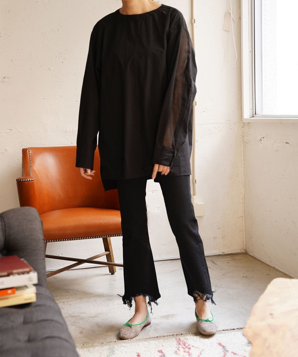 woadblue ＜坪田あさみさんコラボ/ストレッチ＞ブーティフレアデニムパンツ ブラック 