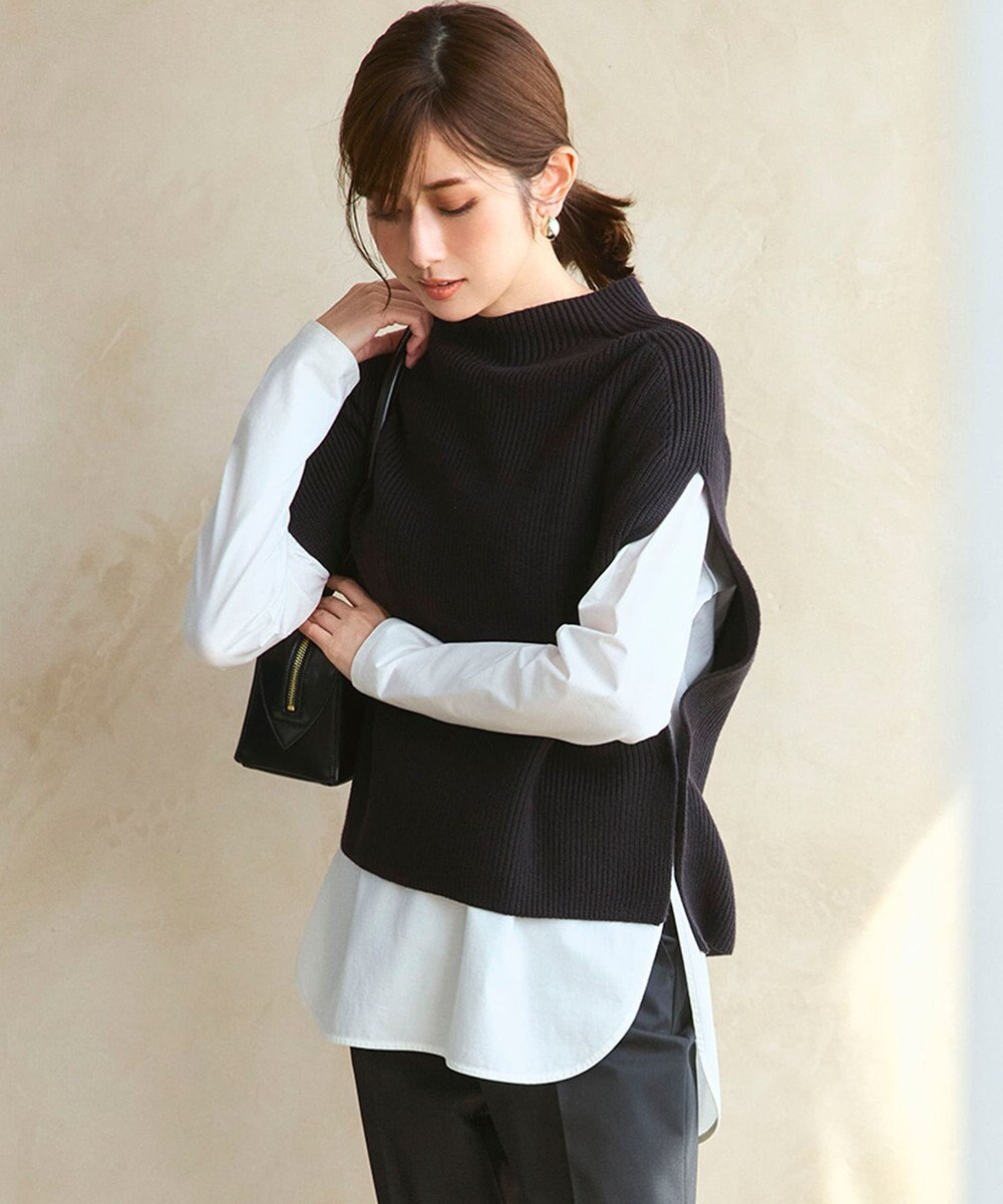 23区 【洗える】コットンリリー モックネックニットベスト 